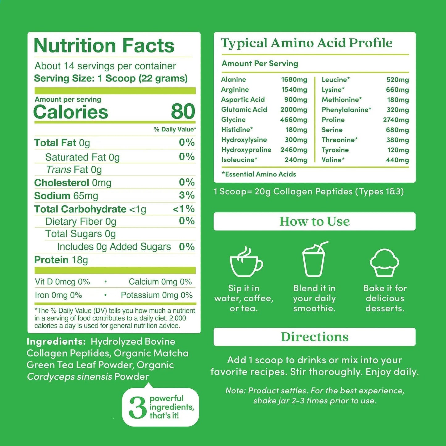 FOMELIX® Matcha Collagen Peptides Powder